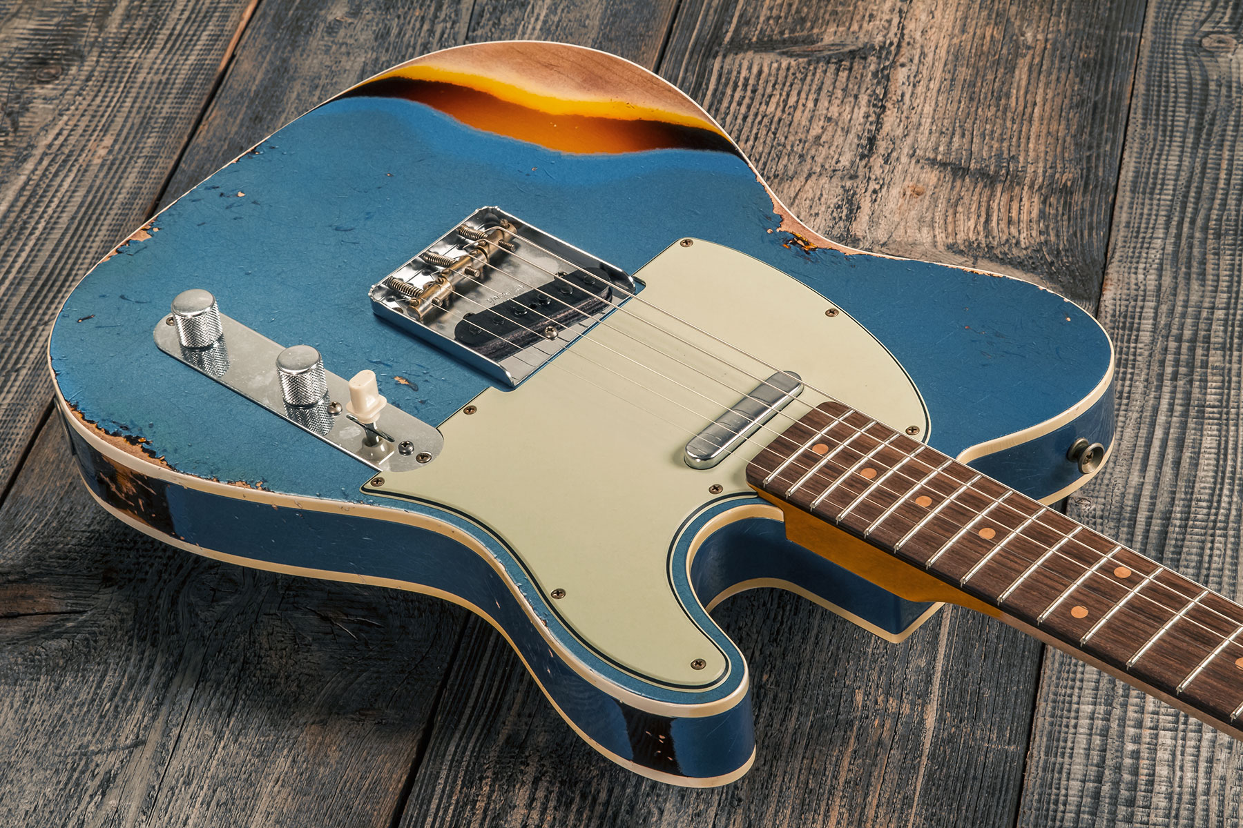 Fender Custom Shop Tele Custom 1960 2s Ht Rw #cz579606 - Heavy Relic Lake Placid Blue O. 3-color Sunburst - E-Gitarre in Teleform - Variation 2
