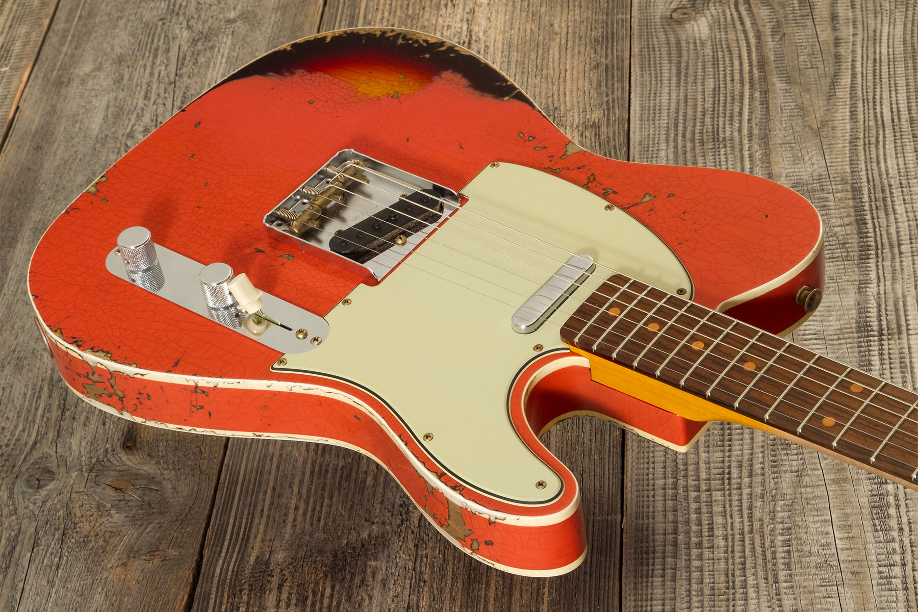 Fender Custom Shop Tele Custom 1960 2s Ht Rw - Heavy Relic Tahitian Coral O. 3-color Sunburst - E-Gitarre in Teleform - Variation 2
