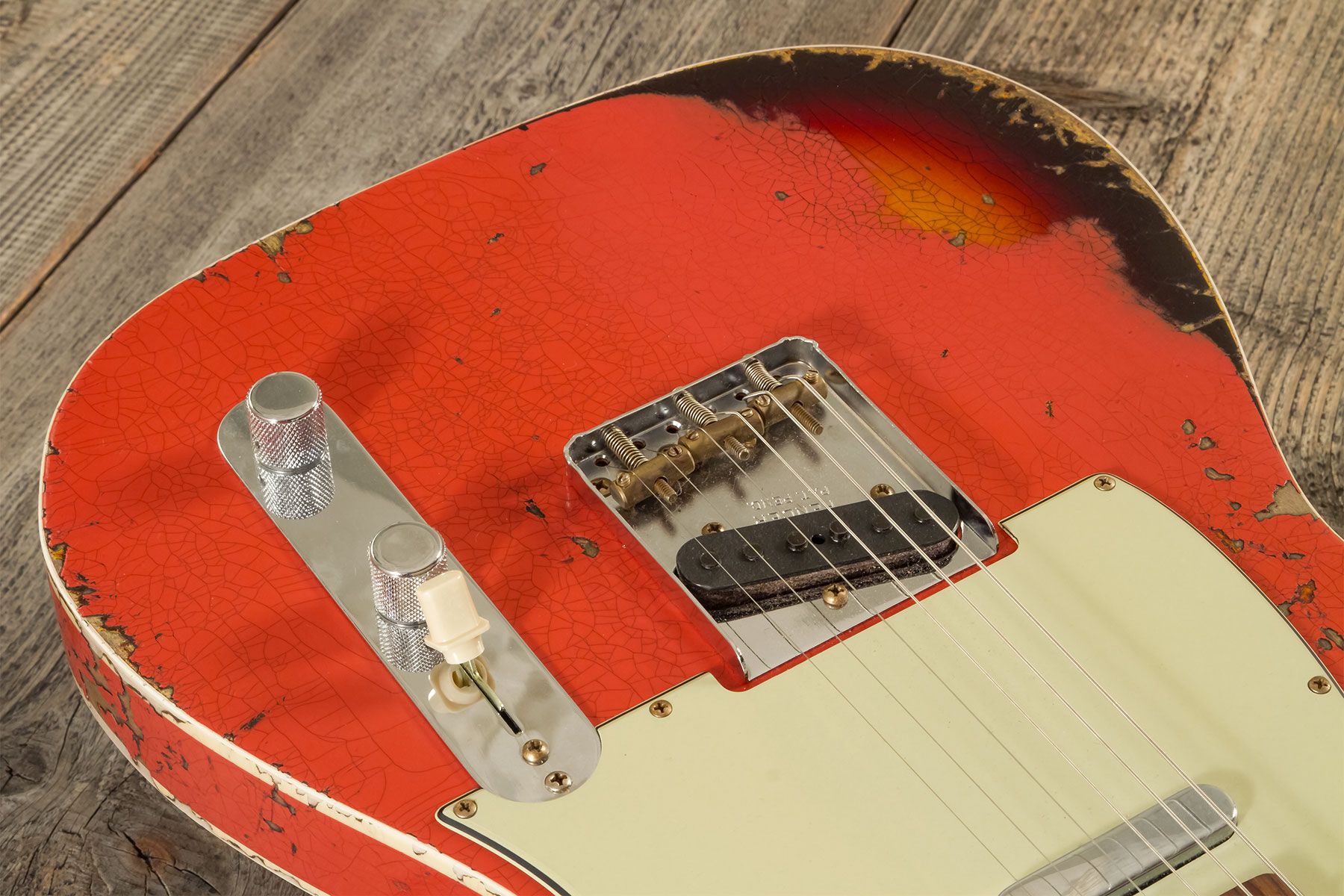 Fender Custom Shop Tele Custom 1960 2s Ht Rw - Heavy Relic Tahitian Coral O. 3-color Sunburst - E-Gitarre in Teleform - Variation 3