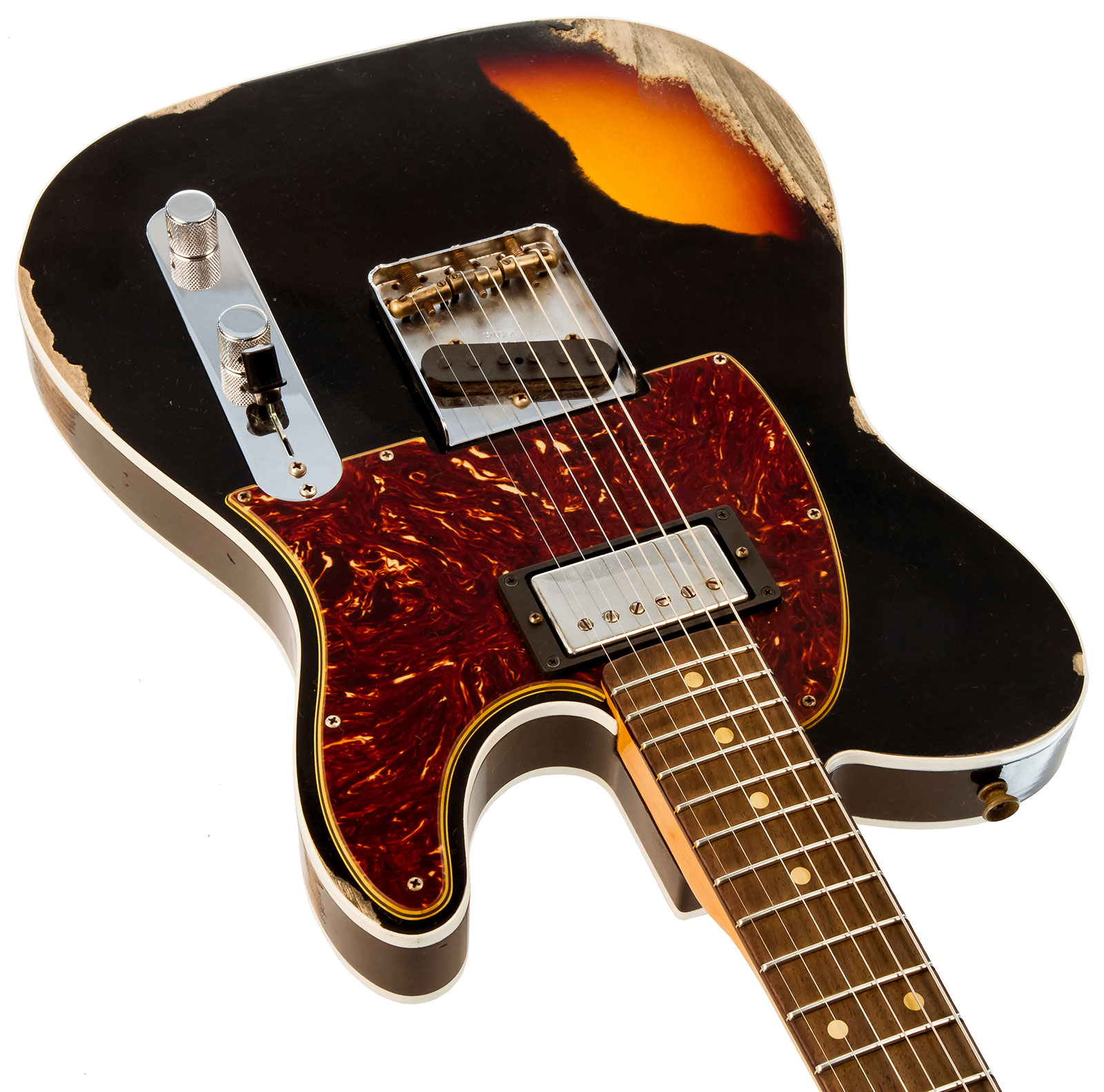Fender Custom Shop Tele Custom 1960 Sh Ltd Hs Ht Rw #cz549784 - Heavy Relic Black Over 3-color Sunburst - E-Gitarre in Teleform - Variation 3