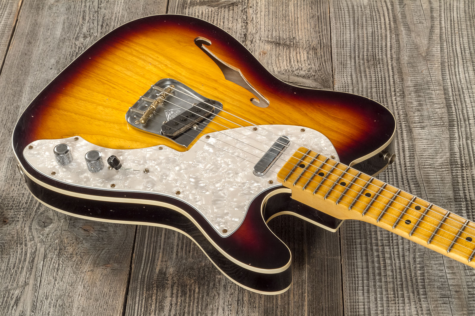 Fender Custom Shop Tele Thinline 50s Mn #cz574212 - Journeyman Relic Aged 2-color Sunburst - E-Gitarre in Teleform - Variation 3