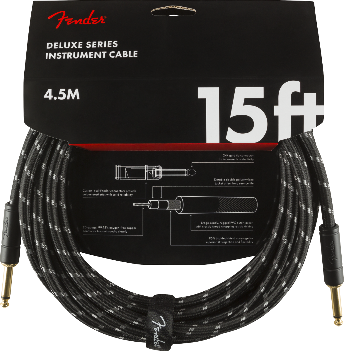 Fender Deluxe Instrument Cable Droit/droit 15ft Black Tweed - Kabel - Variation 1