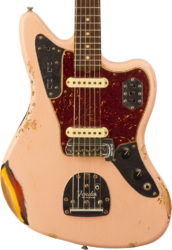 Retro-rock-e-gitarre Fender Custom Shop 1962 Jaguar #R141280 - Heavy Relic Shell Pink o. 3-Color Sunburst