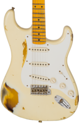 E-gitarre in teleform Fender Custom Shop 1956 Stratocaster #CZ550419 - Heavy relic vintage white over sunburst