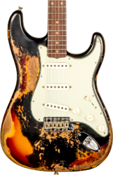 E-gitarre in str-form Fender Custom Shop 1959 Stratocaster #CZ576154 - Super heavy relic black o. 3-color sunburst