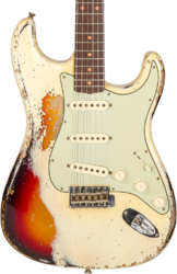 E-gitarre in str-form Fender Custom Shop 1959 Stratocaster #CZ576189 - Super heavy relic vintage white o. 3-color sunburs