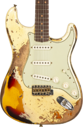E-gitarre in str-form Fender Custom Shop 1959 Stratocaster #CZ576436 - Super heavy relic vintage white o. 3-color sunburs