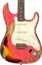 E-gitarre in str-form Fender Custom Shop 1960/63 Stratocaster #CZ566764 - Super heavy relic fiesta red ov. 3-color sunburst