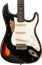 E-gitarre in str-form Fender Custom Shop Stratocaster 1963 Masterbuilt K.McMillin #R127357 - Heavy relic black ov. 3-color sunburst
