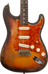 E-gitarre in str-form Fender Custom Shop Stratocaster Sandblasted Masterbuilt Paul Waller #R117542 - Heavy relic 3-color sunburst