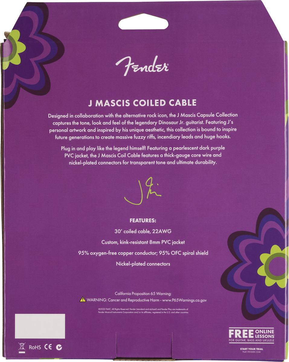 Fender J Mascis Coiled Instrument Cable Signature Droit Coude 90ft 9.14m Purple - Kabel - Variation 1