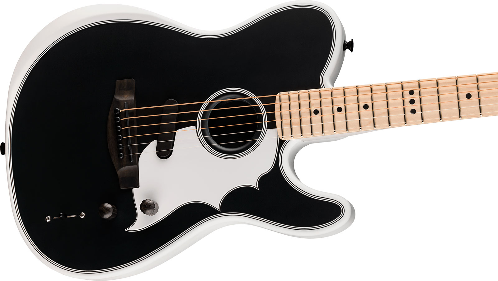 Fender Jack White Triplesonic Acoustasonic Tele Signature - Satin Arctic White With Black Top - Folk-Gitarre - Variation 2