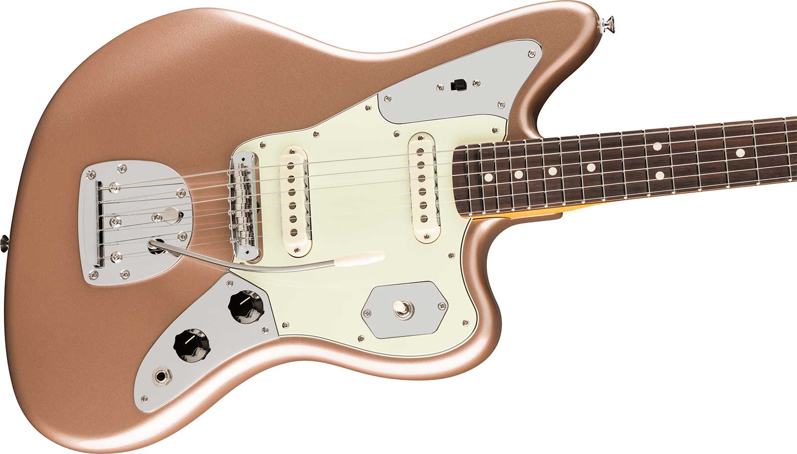 Fender Jaguar Classic American Pro Usa Shsc 2s Trem Rw - Faded Firemist Gold - Retro-Rock-E-Gitarre - Variation 2
