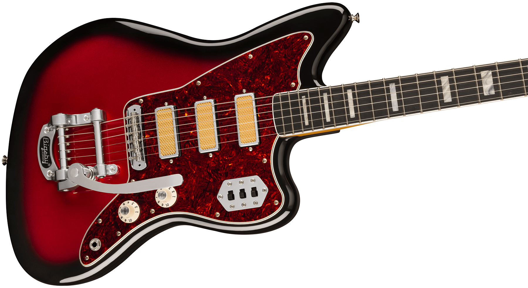 Fender Jazzmaster Gold Foil Ltd Mex 3mh Trem Bigsby Eb - Candy Apple Burst - Retro-Rock-E-Gitarre - Variation 2