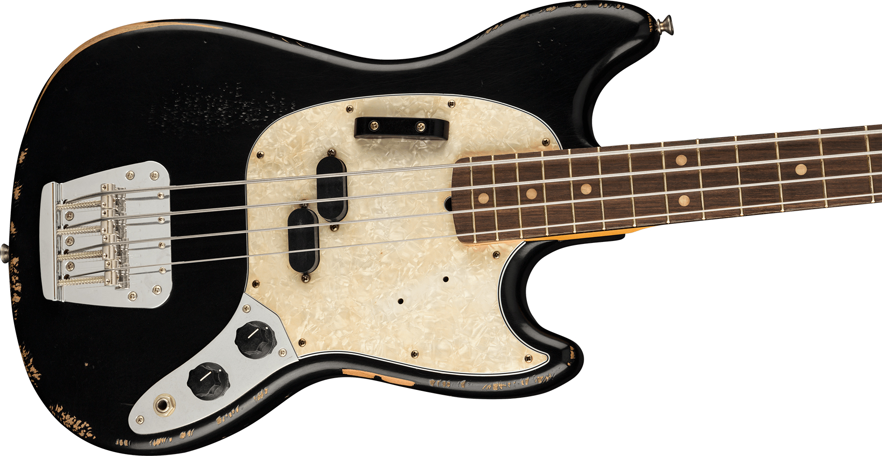 Fender Justin Meldal-johnsen Jmj Mustang Bass Road Worn Mex Rw - Black - Solidbody E-bass - Variation 2