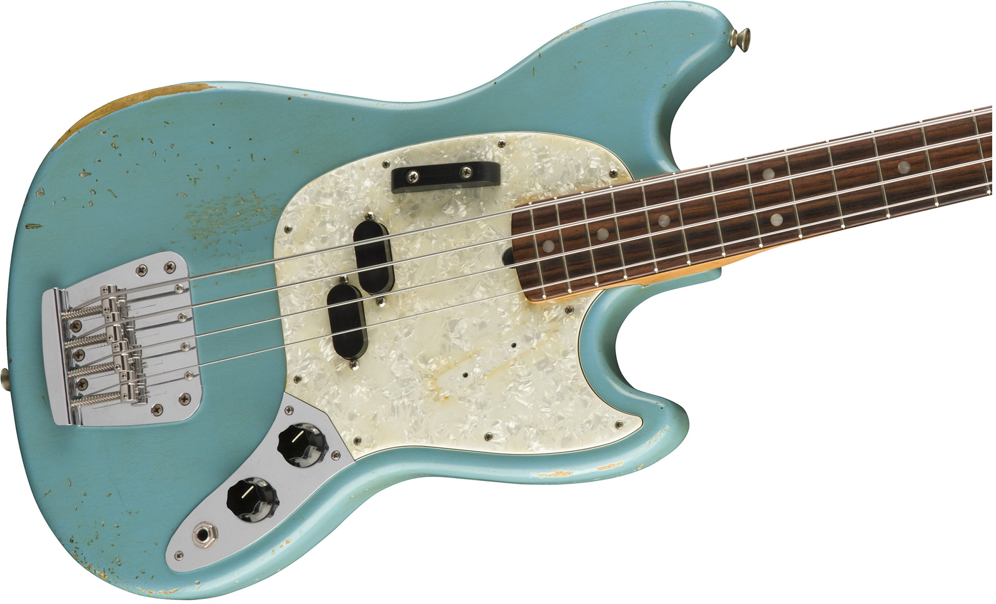 Fender Justin Meldal-johnsen Jmj Mustang Bass Road Worn Mex Rw - Faded Daphne Blue - E-Bass für Kinder - Variation 2