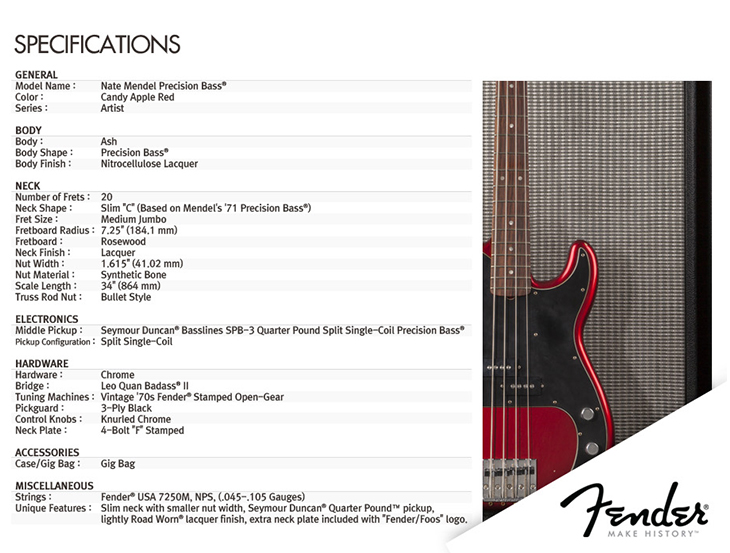 Fender Precision Bass Mexican Artist Nate Mendel 2012 Rw Candy Apple Red - Solidbody E-bass - Variation 2
