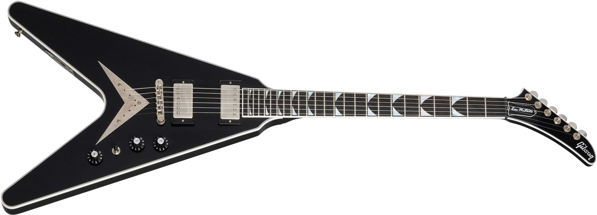 Gibson Custom Shop Dave Mustaine Flying V Exp Ltd Signature 2h Ht Eb - Vos Ebony - E-Gitarre aus Metall - Main picture