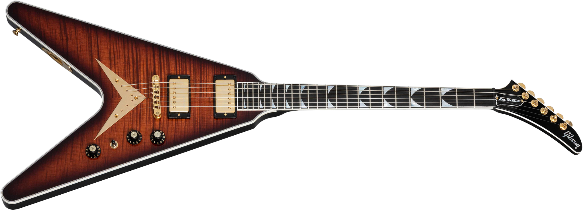 Gibson Custom Shop Dave Mustaine Flying V Exp Ltd Signature 2h Ht Eb - Red Amber Burst - E-Gitarre aus Metall - Main picture