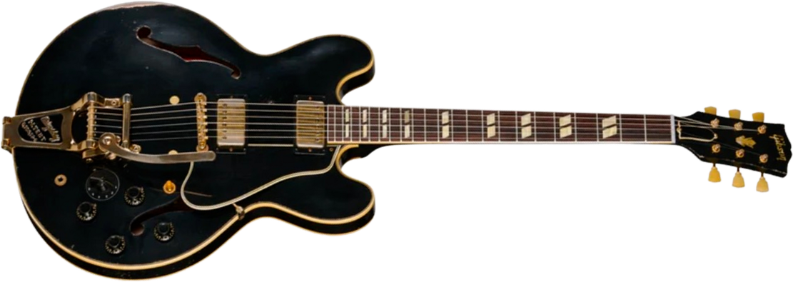 Gibson Custom Shop Es345 Reissue 1959 Bigsby 2h Trem Eb - Murphy Lab Heavy Aged Ebony - Semi-Hollow E-Gitarre - Main picture