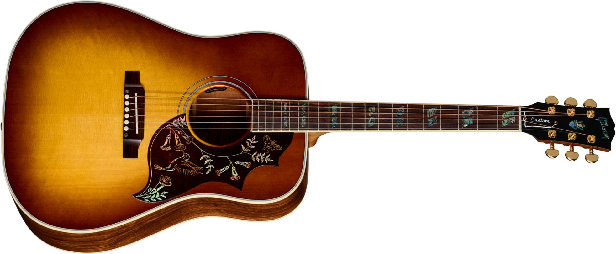 Gibson Custom Shop Hummingbird Elegant Koa Artisan Dreadnought Epicea Koa Rw - Honey Burst - Folk-Gitarre - Main picture