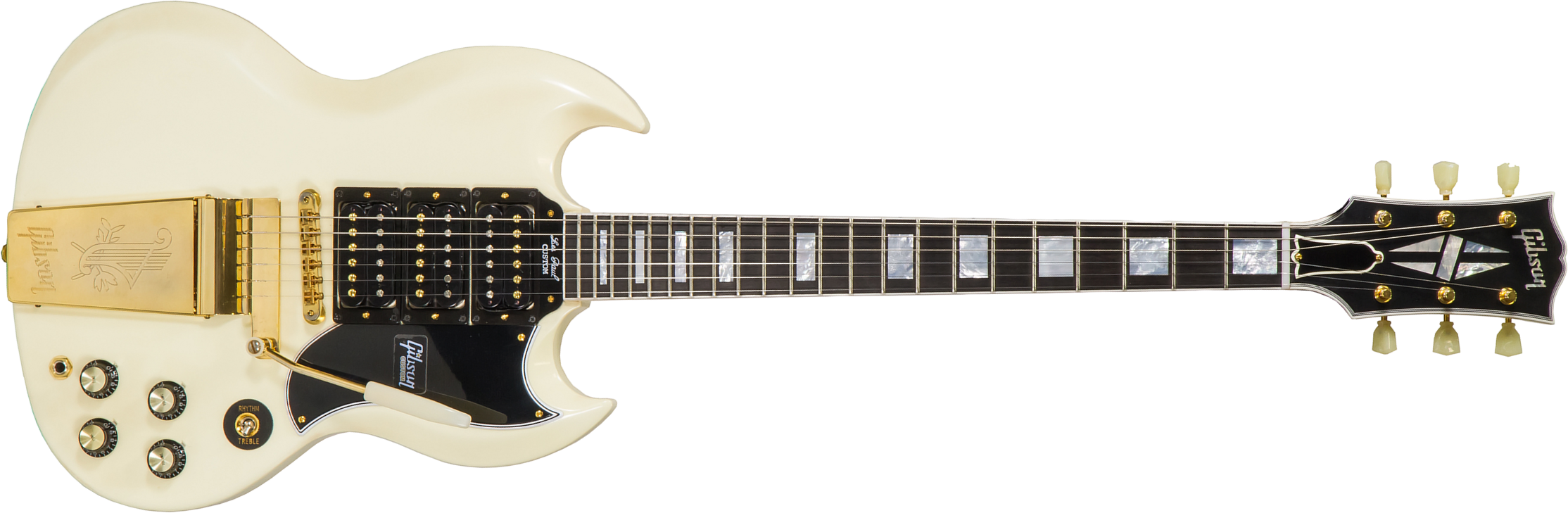 Gibson Custom Shop Les Paul Sg Custom 1963 Reissue 2019 Maestro Vibrola 3h Trem Eb - Vos Classic White - Double Cut E-Gitarre - Main picture