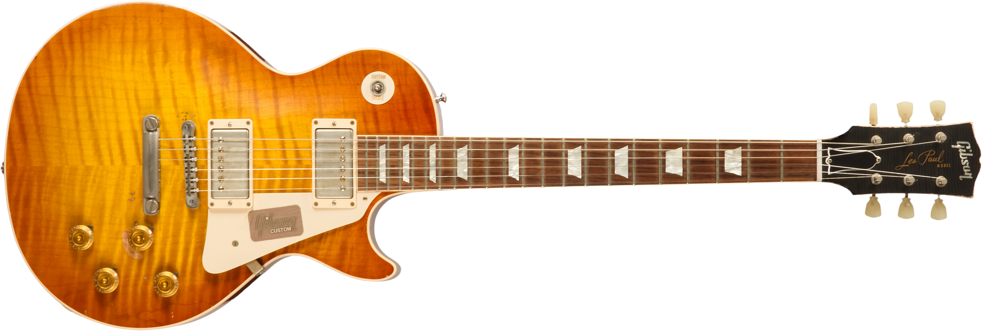 Gibson Custom Shop M2m Les Paul Standard 1959 2h Ht Rw #r961618 - Aged Sunrise Teaburst - Single-Cut-E-Gitarre - Main picture