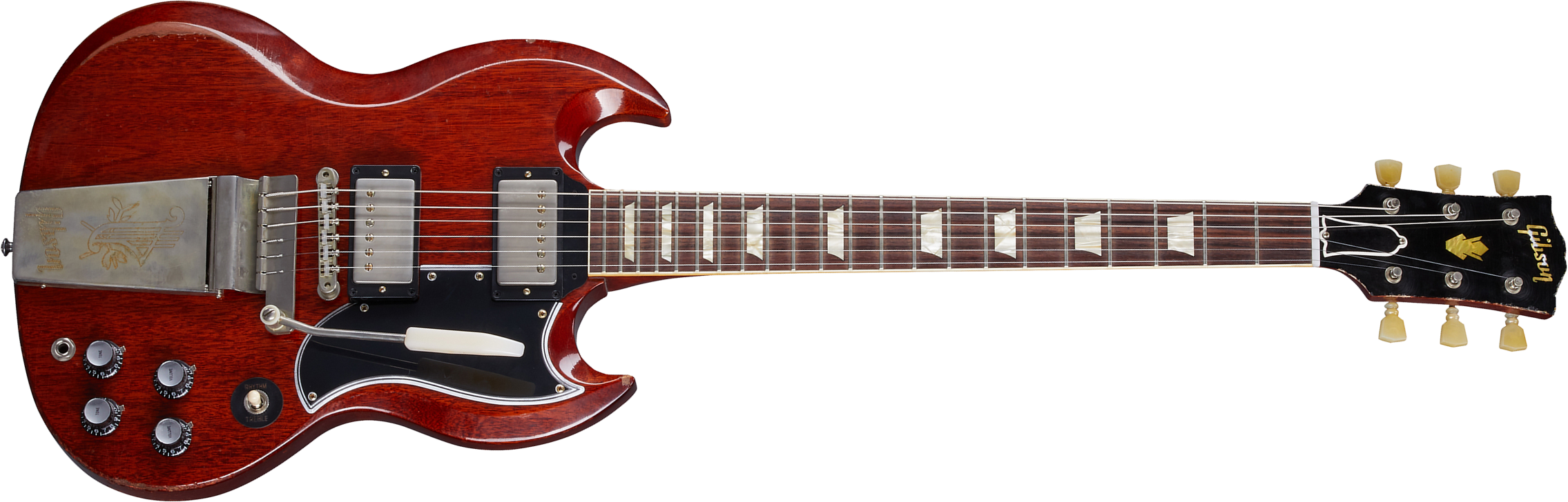 Gibson Custom Shop Murphy Lab Sg Standard 1964 Maestro Reissue Trem 2h Trem Rw - Heavy Aged Faded Cherry - Double Cut E-Gitarre - Main picture