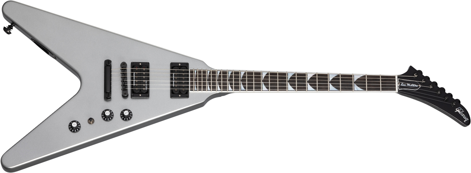 Gibson Dave Mustaine Flying V Exp Signature 2h Ht Eb - Silver Metallic - E-Gitarre aus Metall - Main picture