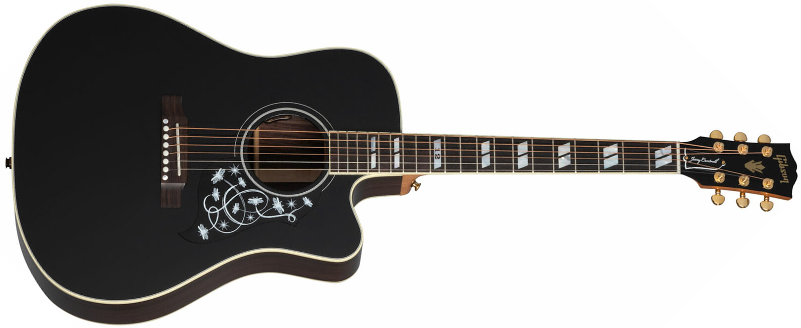 Gibson Jerry Cantrell Songwriter Fire Devil Signature Dreadnought Cw Epicea Palissandre Rw - Ebony - Elektroakustische Gitarre - Main picture