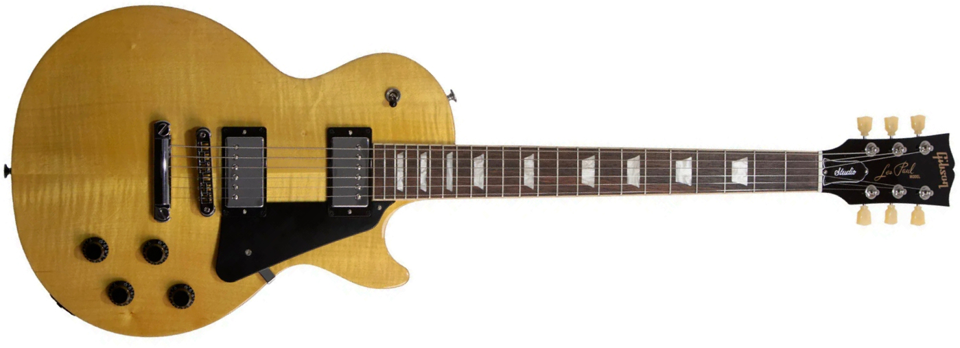 Gibson Les Paul Studio Figured 2h Burstbucker Pro Ht Rw - Antique Natural - Single-Cut-E-Gitarre - Main picture