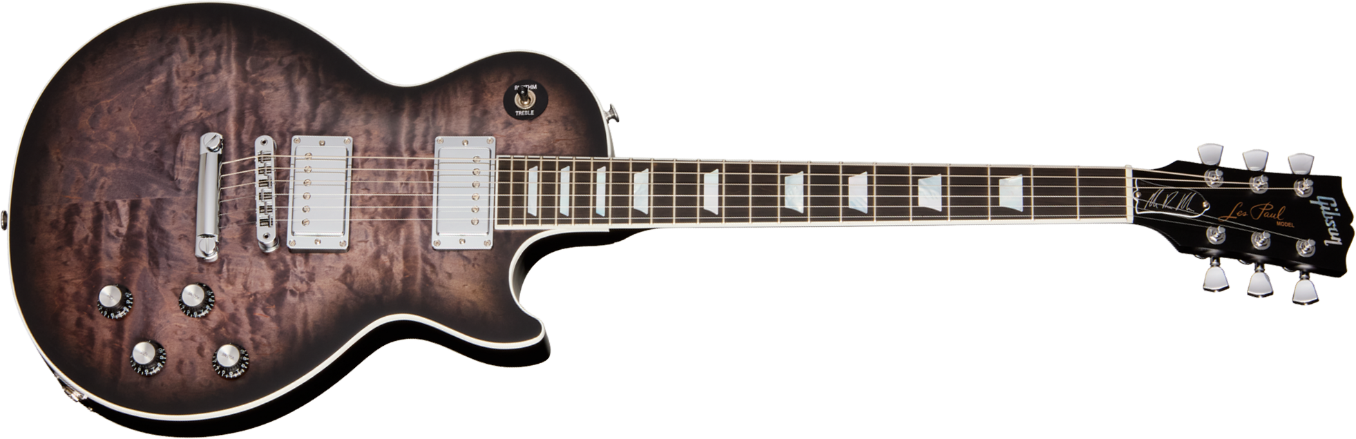 Gibson Mark Morton Les Paul Modern Quilt Signature 2h Ht Rw - Translucent  Ebony Burst  Satin - Single-Cut-E-Gitarre - Main picture