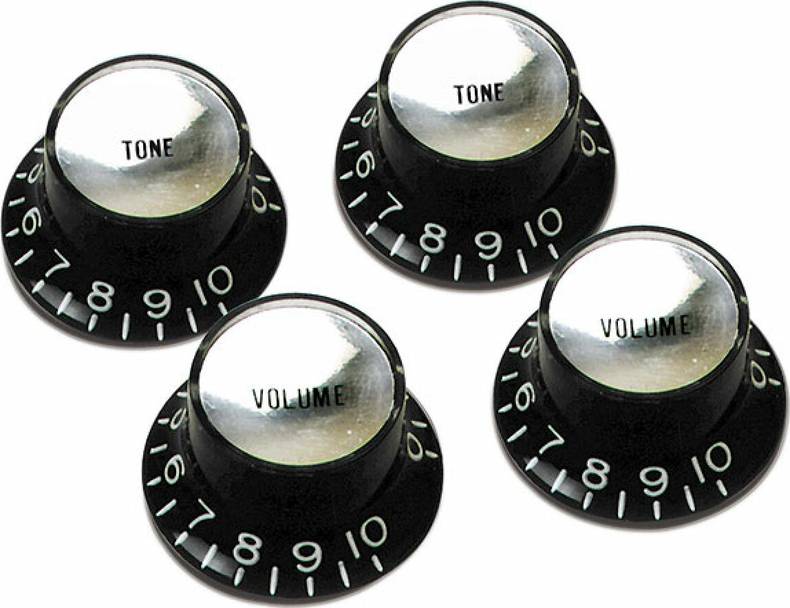 Gibson Top Hat Knobs With Inserts 4-pack Black Silver - Knöpfe - Main picture
