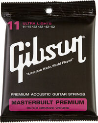 Westerngitarre saiten Gibson Masterbuilt 80/20 Brass Acoustic SAG-BRS11 11-52 - Saitensätze 