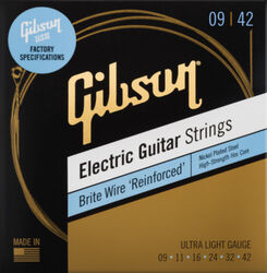 E-gitarren saiten Gibson SEG-BWR9 Electric Guitar 6-String Set Brite Wire Reinforced NPS 9-42 - Saitensätze 