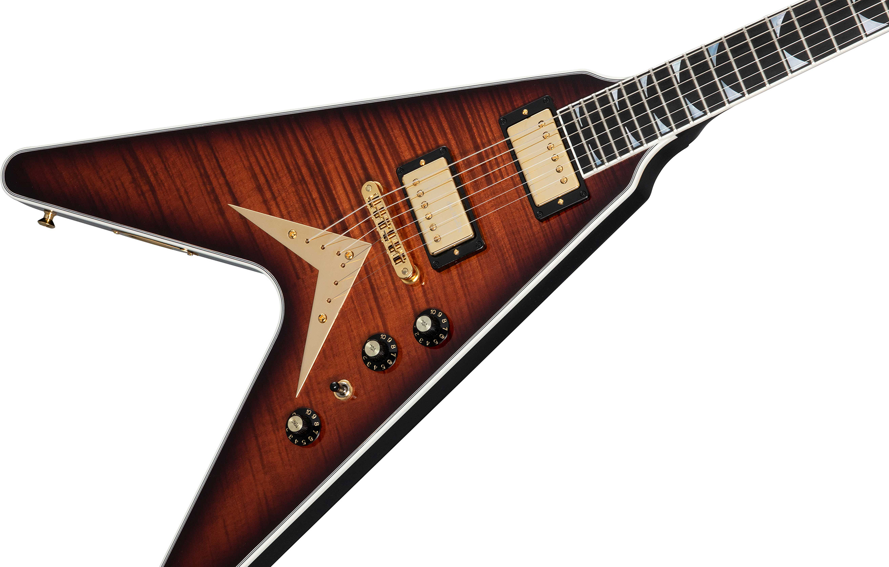 Gibson Custom Shop Dave Mustaine Flying V Exp Ltd Signature 2h Ht Eb - Red Amber Burst - E-Gitarre aus Metall - Variation 3