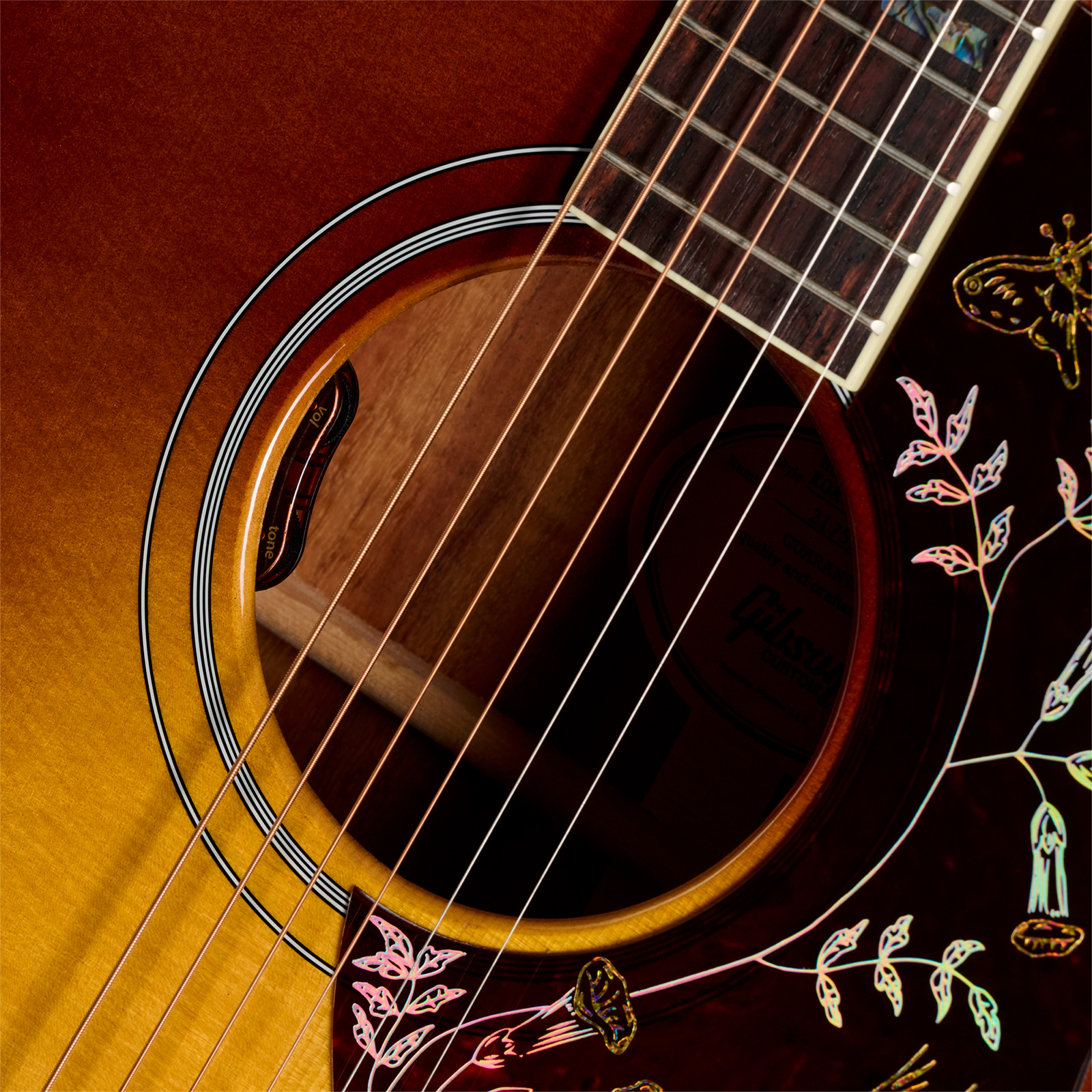 Gibson Custom Shop Hummingbird Elegant Koa Artisan Dreadnought Epicea Koa Rw - Honey Burst - Folk-Gitarre - Variation 3