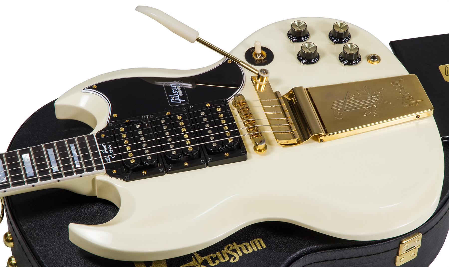 Gibson Custom Shop Les Paul Sg Custom 1963 Reissue 2019 Maestro Vibrola 3h Trem Eb - Vos Classic White - Double Cut E-Gitarre - Variation 2