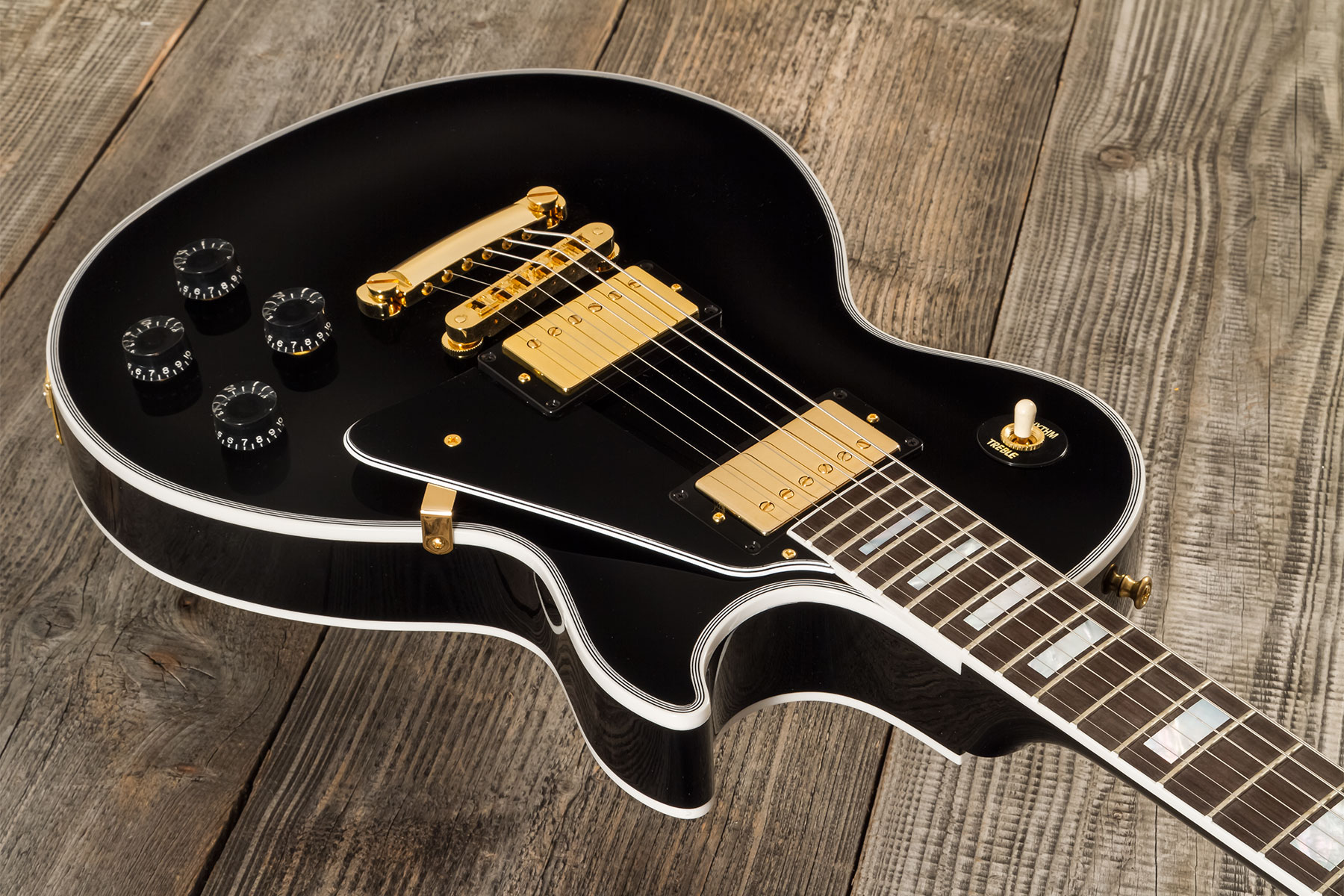 Gibson Custom Shop M2m Les Paul Custom Flowerpot Headstock 2h Ht Eb #cs403529 - Ebony Gloss - Single-Cut-E-Gitarre - Variation 9