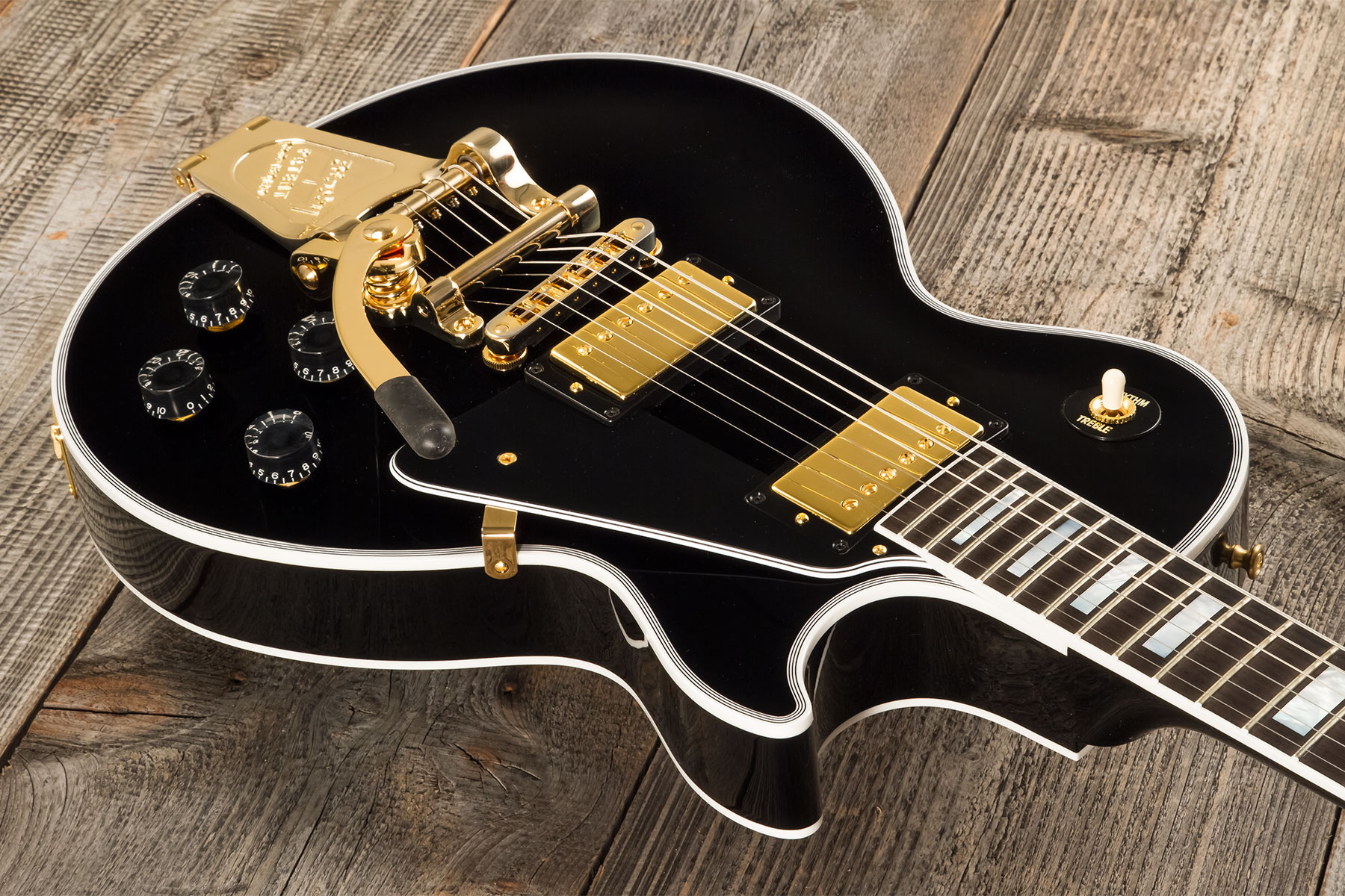 Gibson Custom Shop M2m Les Paul Custom Flowerpot Headstock 2h Trem Bigsby Eb #cs402776 - Ebony - Single-Cut-E-Gitarre - Variation 2