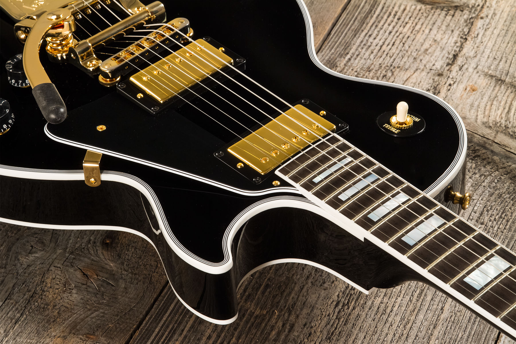 Gibson Custom Shop M2m Les Paul Custom Flowerpot Headstock 2h Trem Bigsby Eb #cs402776 - Ebony - Single-Cut-E-Gitarre - Variation 4