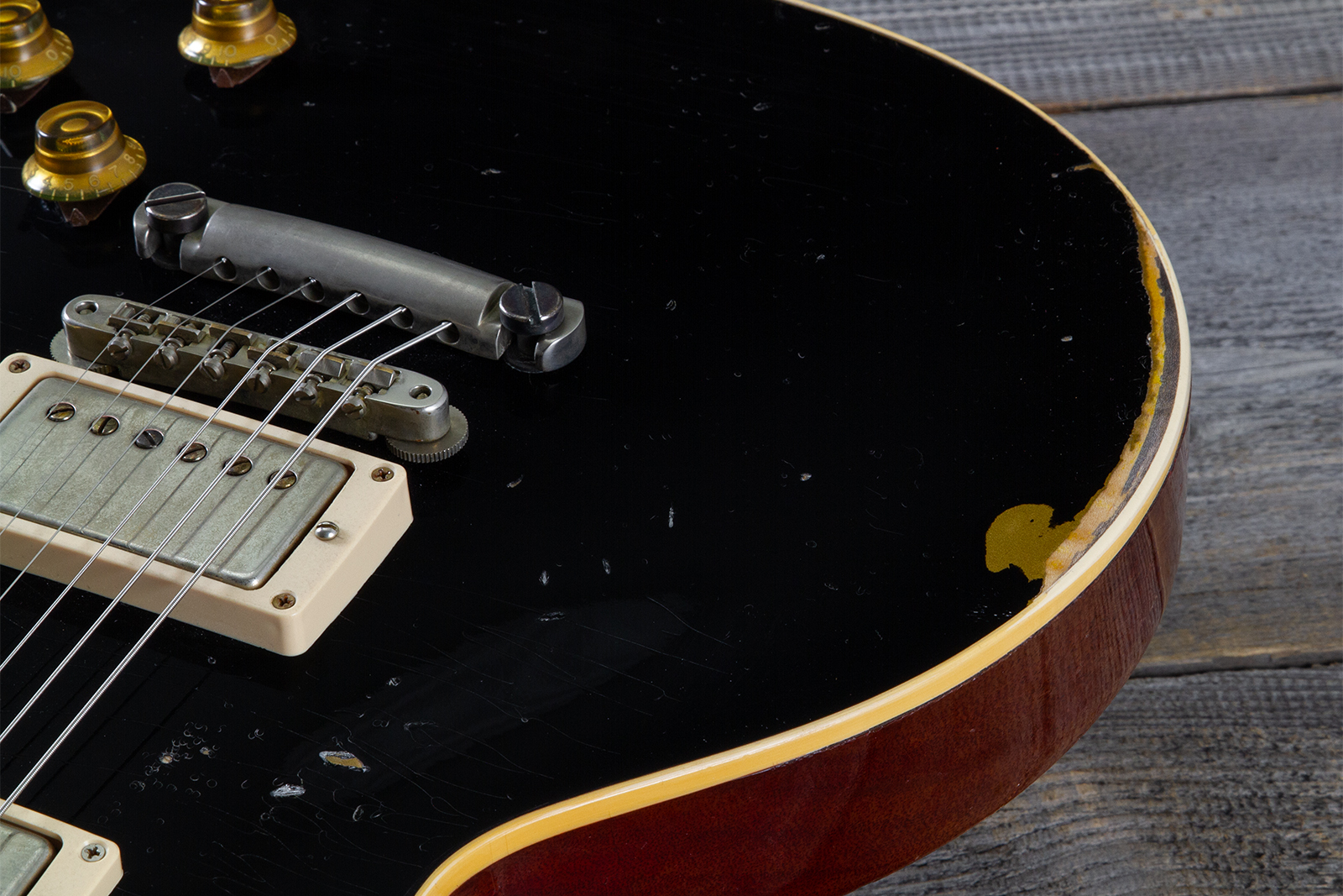 Gibson Custom Shop M2m Les Paul Standard 1958 2h Ht Rw #85546 - Murphy Lab Light Aged Ebony O. Gold - Single-Cut-E-Gitarre - Variation 2