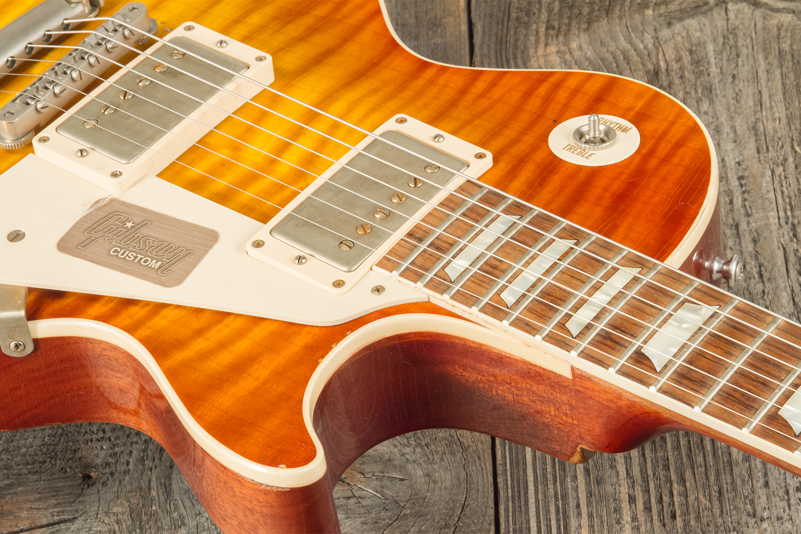 Gibson Custom Shop M2m Les Paul Standard 1959 2h Ht Rw #r961618 - Aged Sunrise Teaburst - Single-Cut-E-Gitarre - Variation 10