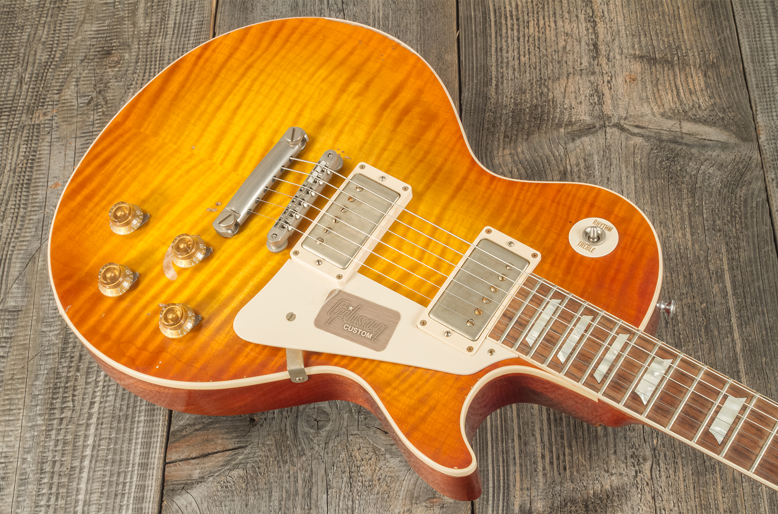 Gibson Custom Shop M2m Les Paul Standard 1959 2h Ht Rw #r961618 - Aged Sunrise Teaburst - Single-Cut-E-Gitarre - Variation 8
