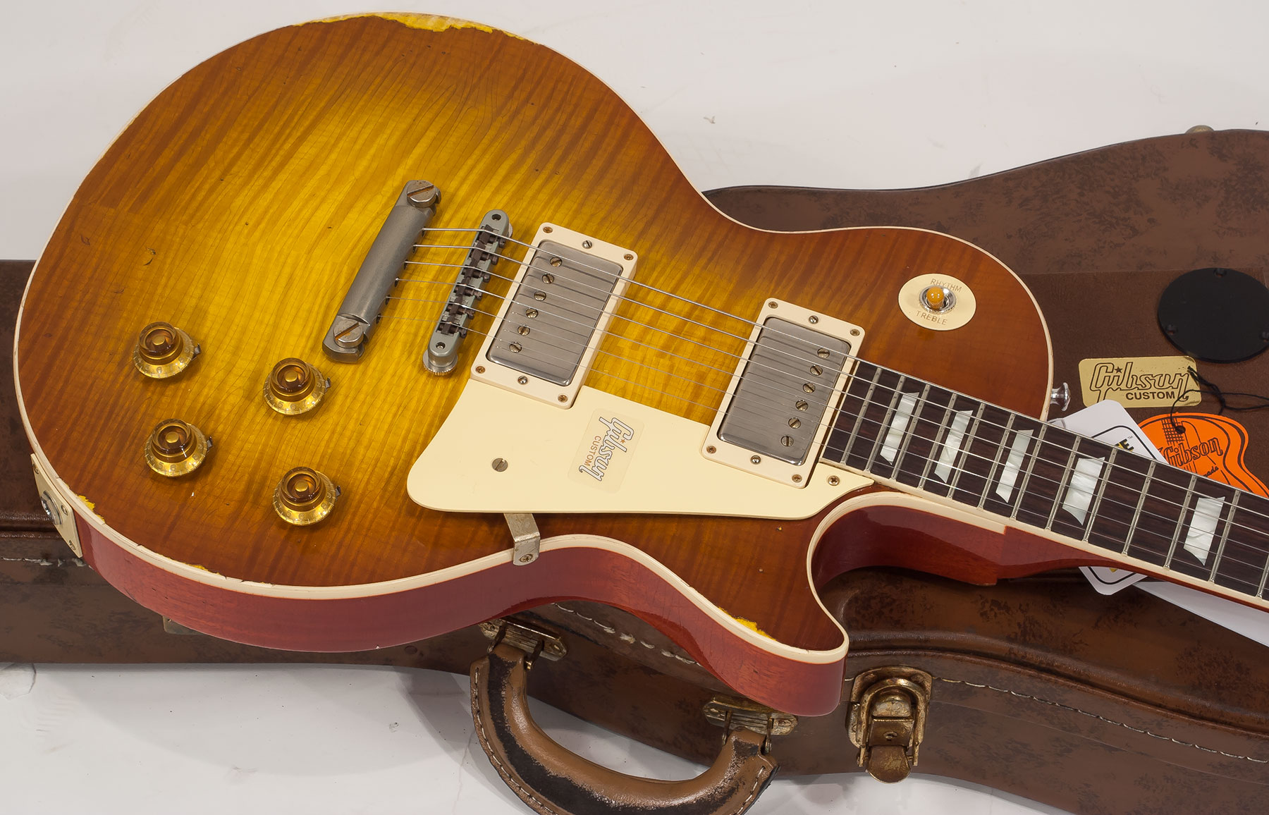 Gibson Custom Shop M2m Les Paul Standard 1959 2h Ht Rw #982192 - Heavy Aged Sunrise Tea Burst - Single-Cut-E-Gitarre - Variation 2