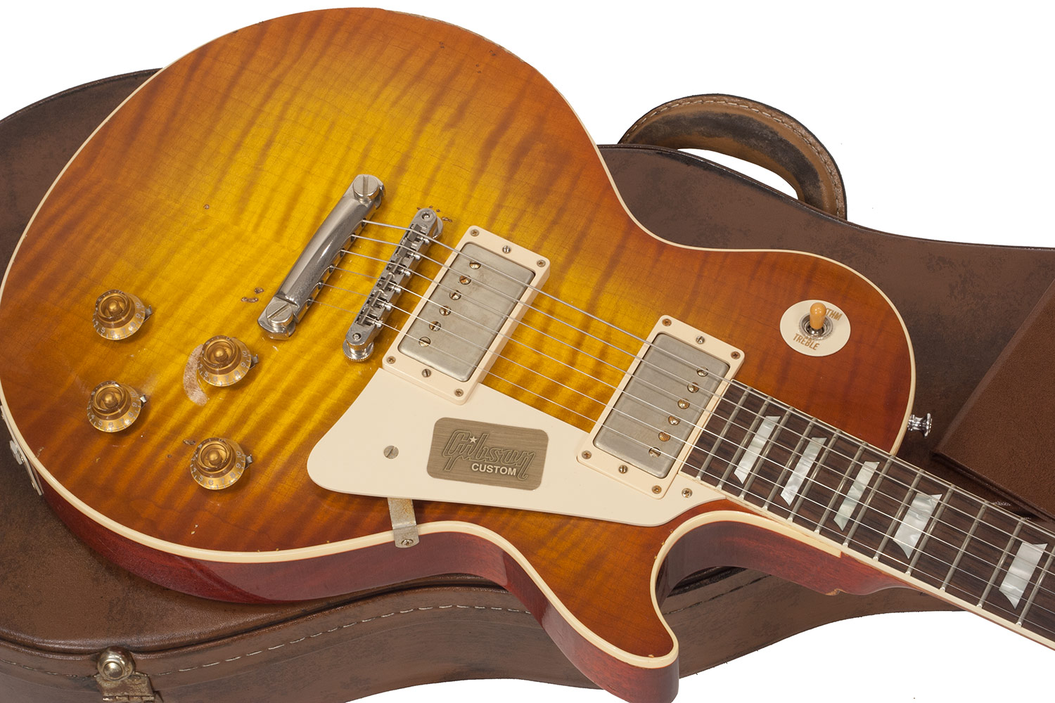 Gibson Custom Shop M2m Les Paul Standard 1959 2h Ht Rw #r961618 - Aged Sunrise Teaburst - Single-Cut-E-Gitarre - Variation 1