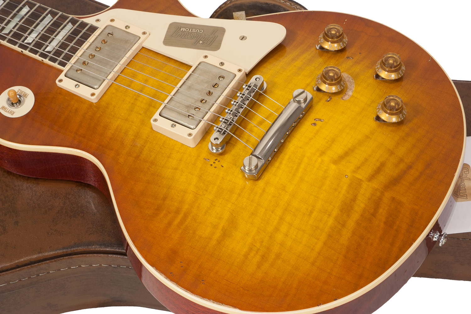 Gibson Custom Shop M2m Les Paul Standard 1959 2h Ht Rw #r961618 - Aged Sunrise Teaburst - Single-Cut-E-Gitarre - Variation 2