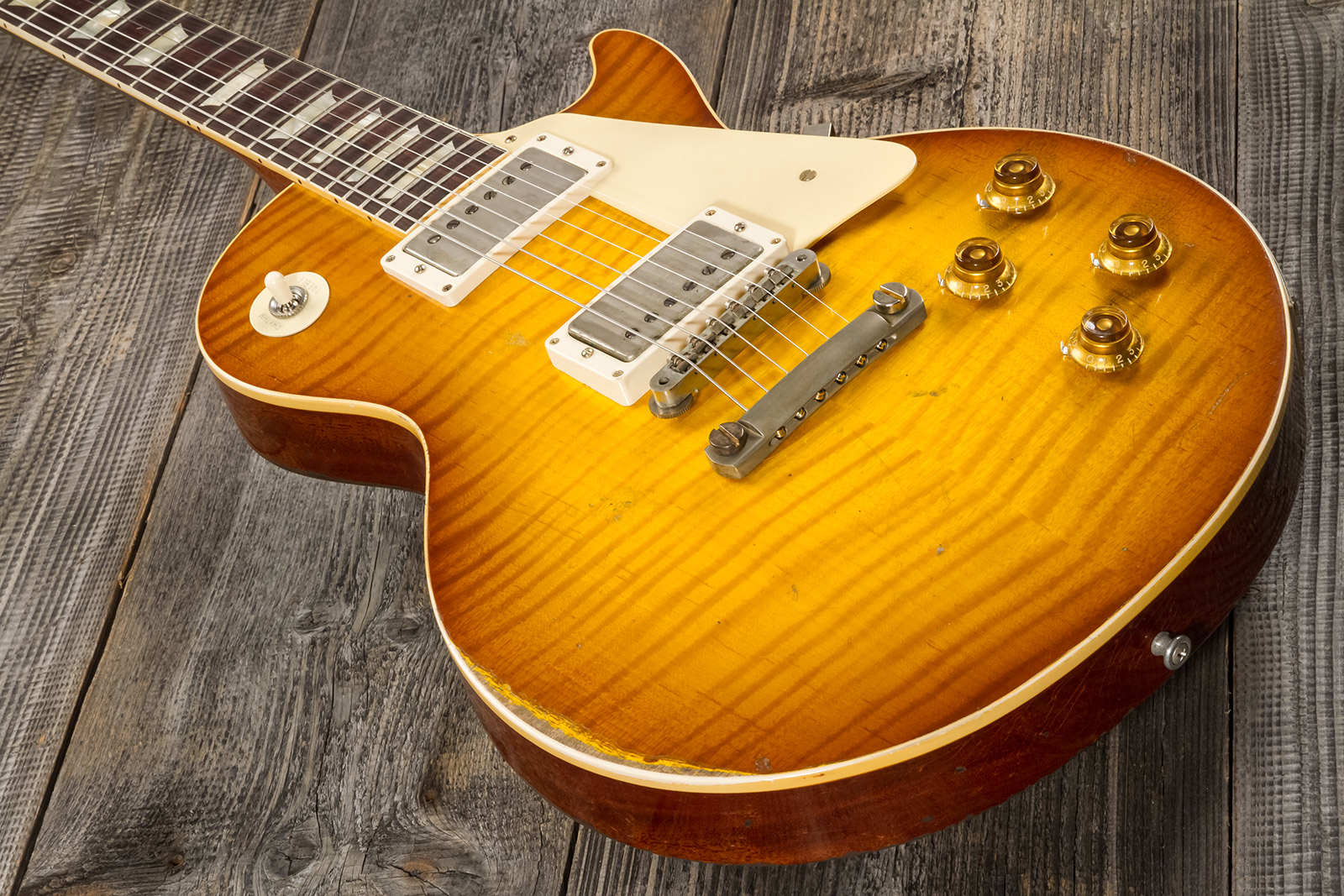 Gibson Custom Shop M2m Les Paul Standard 1959 Reissue 2h Ht Rw #932160 - Murphy Lab Heavy Light Aged Golden Poppy Burst - Single-Cut-E-Gitarre - Varia