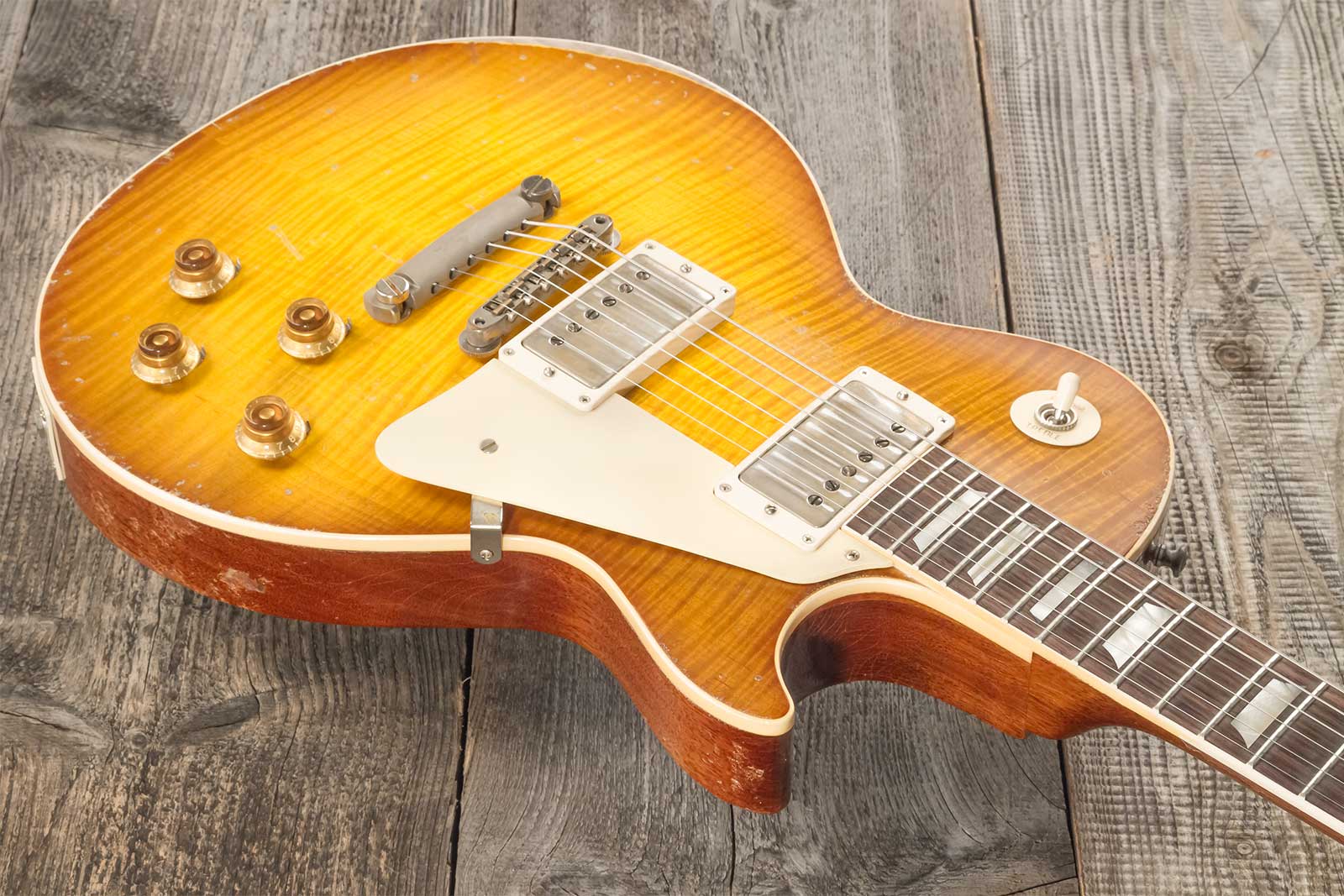Gibson Custom Shop M2m Les Paul Standard 1959 Reissue 2h Ht Rw #94702 - Murphy Lab Ultra Heavy Aged Golden Poppy Burst - Single-Cut-E-Gitarre - Variat