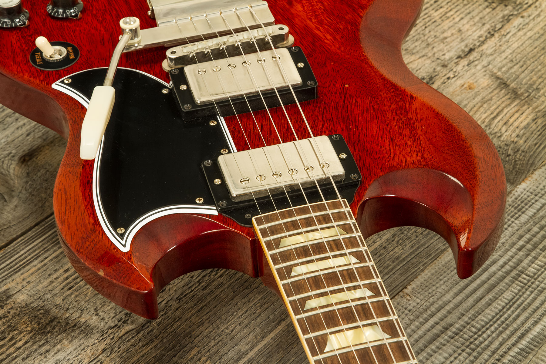 Gibson Custom Shop M2m Sg Standard 1964 Reissue 2h Ht Rw #301584 - Murphy Lab Light Aged Vintage Cherry - Double Cut E-Gitarre - Variation 4